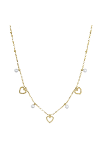 Obrázok pre Náhrdelník oceľový s perličkami a srdiečkami 42024.1