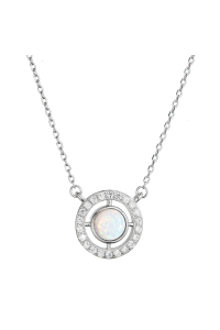 Náhrdelník so syntetickým bielym opálom a zirkónmi okrúhly 12066.1 white Obrázok pre Náhrdelník so syntetickým bielym opálom a zirkónmi okrúhly 12066.1 white