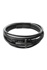 Náramok pánsky s koženkovými pásikmi krížom a sponou na magnet 43025.3 čierny Obrázok pre Náramok pánsky s koženkovými pásikmi krížom a sponou na magnet 43025.3 čierny