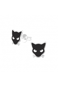 Obrázok pre Strieborné náušnice napichovacie - Čierne mačky