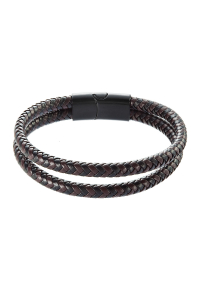Obrázok pre Pánsky náramok s koženkovými pásikmi a sponou na magnet 43035.3 hnedý/čierny