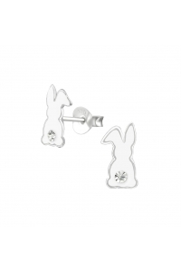 Obrázok pre Detské strieborné náušnice napichovacie Biele zajace
