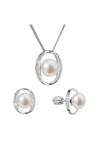 Obrázok pre Perlová súprava ovál s riečnou perlou a zirkónmi biela 29049.1B
