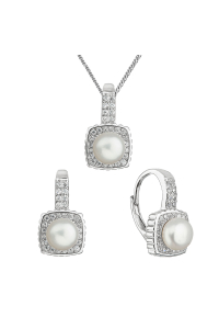 Obrázok pre Perlová súprava s bielou riečnou perlou a zirkónmi štvorec 29084.1
