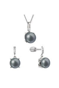 Obrázok pre Perlová súprava s tmavou riečnou perlou a zirkónmi 29072.3B peacock