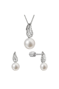 Obrázok pre Perlová súprava so zirkónmi a bielou riečnou perlou 29059.1B