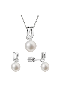 Obrázok pre Perlová súprava so zirkónmi a bielou riečnou perlou 29067.1B