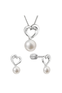 Obrázok pre Perlová súprava srdca so zirkónmi a bielou riečnou perlou 29064.1B