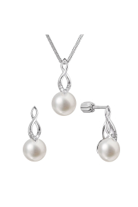 Obrázok pre Perlová súprava visiaca s riečnou perlou a zirkónmi biela 29052.1B