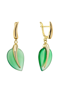 Pozlátené náušnice lístky so zeleným achátom 11744.3 Obrázok pre Pozlátené náušnice lístky so zeleným achátom 11744.3