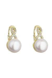 Pozlátené náušnice visiace s bielou riečnou perlou a zirkónmi 21048.1 Obrázok pre Pozlátené náušnice visiace s bielou riečnou perlou a zirkónmi 21048.1