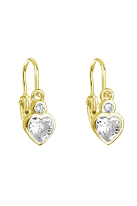 Pozlátené strieborné detské náušnice visiace so zirkónom biele srdce 11178.1 Obrázok pre Pozlátené strieborné detské náušnice visiace so zirkónom biele srdce 11178.1