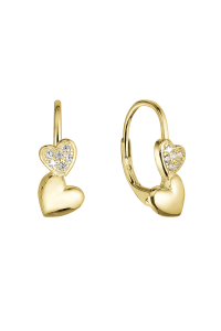 Pozlátené strieborné náušnice dve srdcia so zirkónmi 11515.1 crystal Obrázok pre Pozlátené strieborné náušnice dve srdcia so zirkónmi 11515.1 crystal