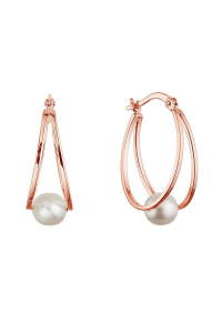 Pozlátené strieborné náušnice kruhy so syntetickou perlou 31325.1 rose gold Obrázok pre Pozlátené strieborné náušnice kruhy so syntetickou perlou 31325.1 rose gold