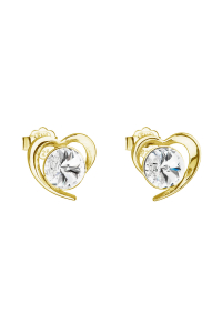 Obrázok pre Pozlátené strieborné náušnice pecka s kryštálmi Swarovski biele srdce 31259.1