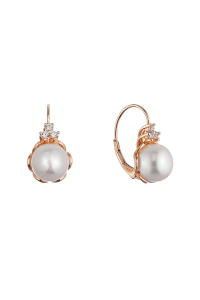 Obrázok pre Pozlátené strieborné náušnice s riečnou perlou usadenou v kvietku 21108.1 rose gold