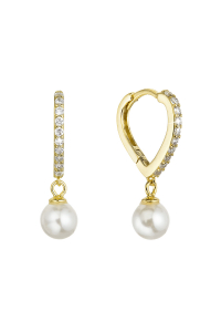 Obrázok pre Pozlátené strieborné náušnice srdca so zirkónmi a visiacou perličkou shell 11426.1