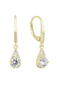 Obrázok pre Pozlátené strieborné náušnice visiace so zirkónmi biela slza 11305.1
