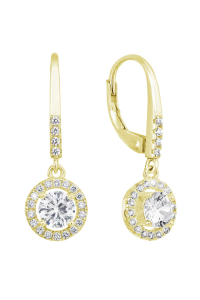 Obrázok pre Pozlátené strieborné náušnice visiace so zirkónmi biele okrúhle 11300.1