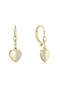 Obrázok pre Pozlátené strieborné náušnice visiace srdce so zirkónmi bielej 11472.1