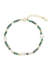 Pozlátený náramok s perlami a malachitmi 13113.3 Obrázok pre Pozlátený náramok s perlami a malachitmi 13113.3