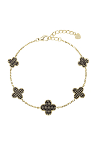 Pozlátený náramok so štvorlístkami 13108.3 čierny Obrázok pre Pozlátený náramok so štvorlístkami 13108.3 čierny