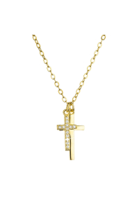 Pozlátený strieborný náhrdelník dva malé krížiky a biele zirkóny 12059.1 Obrázok pre Pozlátený strieborný náhrdelník dva malé krížiky a biele zirkóny 12059.1