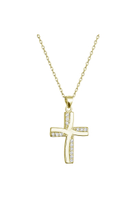 Pozlátený strieborný náhrdelník kríž so zirkónmi 12135.1 crystal Obrázok pre Pozlátený strieborný náhrdelník kríž so zirkónmi 12135.1 crystal