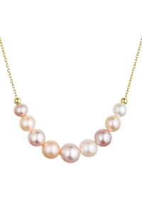 Pozlátený strieborný náhrdelník s 9 riečnou perlami na retiazke 22046.3 multi Obrázok pre Pozlátený strieborný náhrdelník s 9 riečnou perlami na retiazke 22046.3 multi