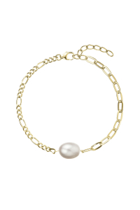 Pozlátený strieborný náramok retiazka s očkami a jednou oválnou perlou 23026.1 Obrázok pre Pozlátený strieborný náramok retiazka s očkami a jednou oválnou perlou 23026.1