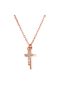 Pozlátený strieborný Rose Gold náhrdelník dva malé krížiky a biele zirkóny 12059.1 crystal Obrázok pre Pozlátený strieborný Rose Gold náhrdelník dva malé krížiky a biele zirkóny 12059.1 crystal