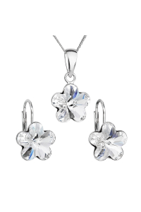 Sada šperkov s kryštálmi Swarovski náušnice, retiazka a prívesok biela kytička 39143.1 Obrázok pre Sada šperkov s kryštálmi Swarovski náušnice, retiazka a prívesok biela kytička 39143.1