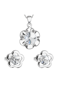 Sada šperkov s kryštálmi Swarovski náušnice, retiazka a prívesok biela kytička 39173.1 Obrázok pre Sada šperkov s kryštálmi Swarovski náušnice, retiazka a prívesok biela kytička 39173.1