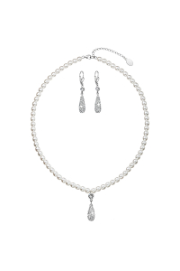 Sada šperkov so syntetickými perlami a kryštálmi Swarovski náušnice a prívesok biela slza 39121.1 Obrázok pre Sada šperkov so syntetickými perlami a kryštálmi Swarovski náušnice a prívesok biela slza 39121.1