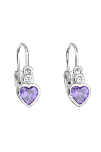 Obrázok pre Strieborné detské náušnice visiace so zirkónom fialové srdce 11178.3