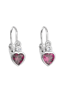 Obrázok pre Strieborné detské náušnice visiace so zirkónom ružové srdce 11178.3