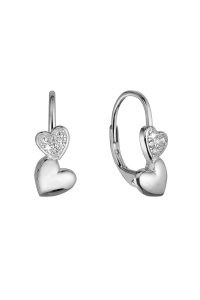 Strieborné náušnice dve srdcia so zirkónmi 11515.1 crystal Obrázok pre Strieborné náušnice dve srdcia so zirkónmi 11515.1 crystal