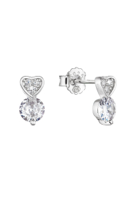 Obrázok pre Strieborné náušnice kôstky malé srdiečko so zirkónmi a okrúhly zirkón 11419.1