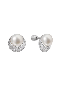 Obrázok pre Strieborné náušnice kôstky polmesiac s riečnou perlou a zirkónmi bielej 21099.1B