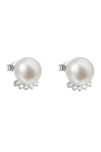 Obrázok pre Strieborné náušnice kôstky s bielou riečnou perlou 21020.1