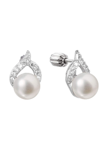 Obrázok pre Strieborné náušnice kôstky s bielou riečnou perlou 21055.1