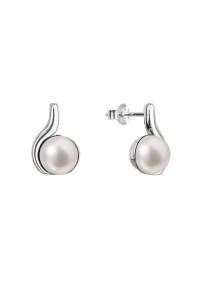 Obrázok pre Strieborné náušnice kôstky s pravou riečnou perlou 21066.1 biele