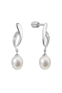 Obrázok pre Strieborné náušnice kôstky s riečnou perlou a zirkónmi biela 21103.1B