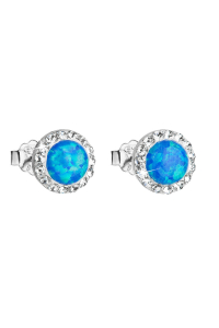 Obrázok pre Strieborné náušnice kôstky so syntetickým opálom a kryštálmi Swarovski modré okrúhle 31217.1