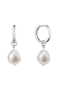 Strieborné náušnice kruhy s visiacou bielou riečnou perlou baroko 21106.1 Obrázok pre Strieborné náušnice kruhy s visiacou bielou riečnou perlou baroko 21106.1