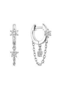 Strieborné náušnice krúžok a retiazka s kvietkami 11435.1 crystal Obrázok pre Strieborné náušnice krúžok a retiazka s kvietkami 11435.1 crystal