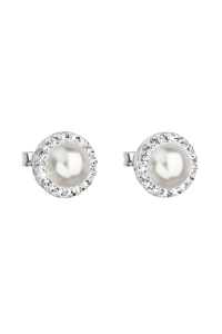 Strieborné náušnice pecka s kryštálmi Swarovski a bielou perlou okrúhle 31214.1 Obrázok pre Strieborné náušnice pecka s kryštálmi Swarovski a bielou perlou okrúhle 31214.1