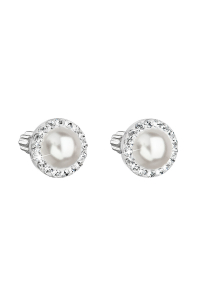 Strieborné náušnice pecka s kryštálmi Swarovski a bielou perlou okrúhle 31314.1 Obrázok pre Strieborné náušnice pecka s kryštálmi Swarovski a bielou perlou okrúhle 31314.1