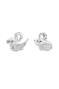 Strieborné náušnice pecka so zirkónom biela labuť 11013.1 Obrázok pre Strieborné náušnice pecka so zirkónom biela labuť 11013.1