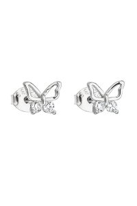 Strieborné náušnice pecka so zirkónom biely motýľ 11036.1 Obrázok pre Strieborné náušnice pecka so zirkónom biely motýľ 11036.1